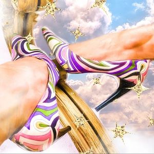 Emilio Pucci Satin Rainbow Swirl Pumps